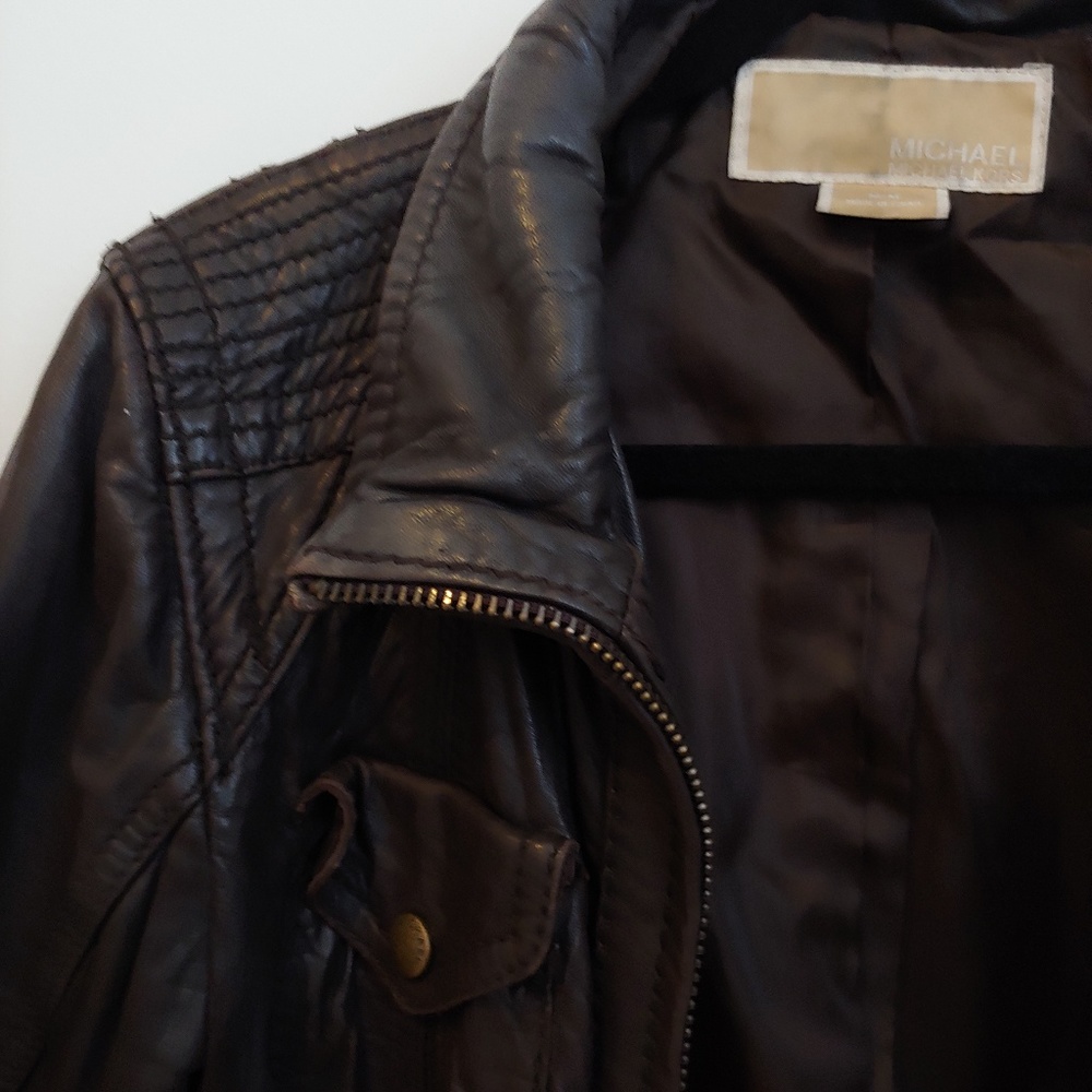 Michael Kors Genuine Leather Bomber Jacket Brown M - Picture 4 of 7
